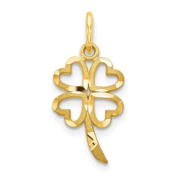 Million Charms 10k Yellow Gold Four Leaf Clover Shamrock Necklace Charm Pendant - Picture 1 of 3